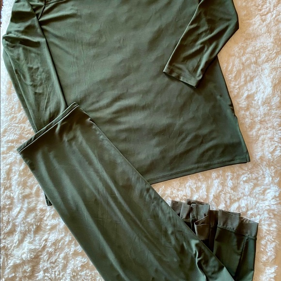Light weight two piece blouse and long skirt set khaki color SIZE M/L fits large - Picture 2 of 7
